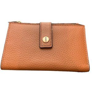 LODIS Tan Pebble Leather Bifold Cards Passport Snap Closure Wallet